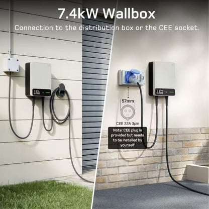 Wallbox Home 7,4 kW – Slimme EV Lader met App & RFID | Type 2 | Zwart/Wit - BlackCharge 5 meter / Zwart