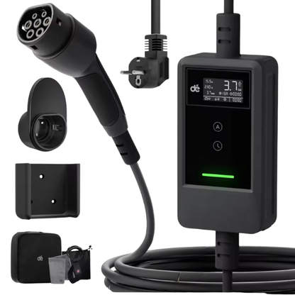 Dé EV Oplader 3.7kW | Schuko | Type 2 | Draagbaar | Instelbaar 6A-16A | 7-25m kabel