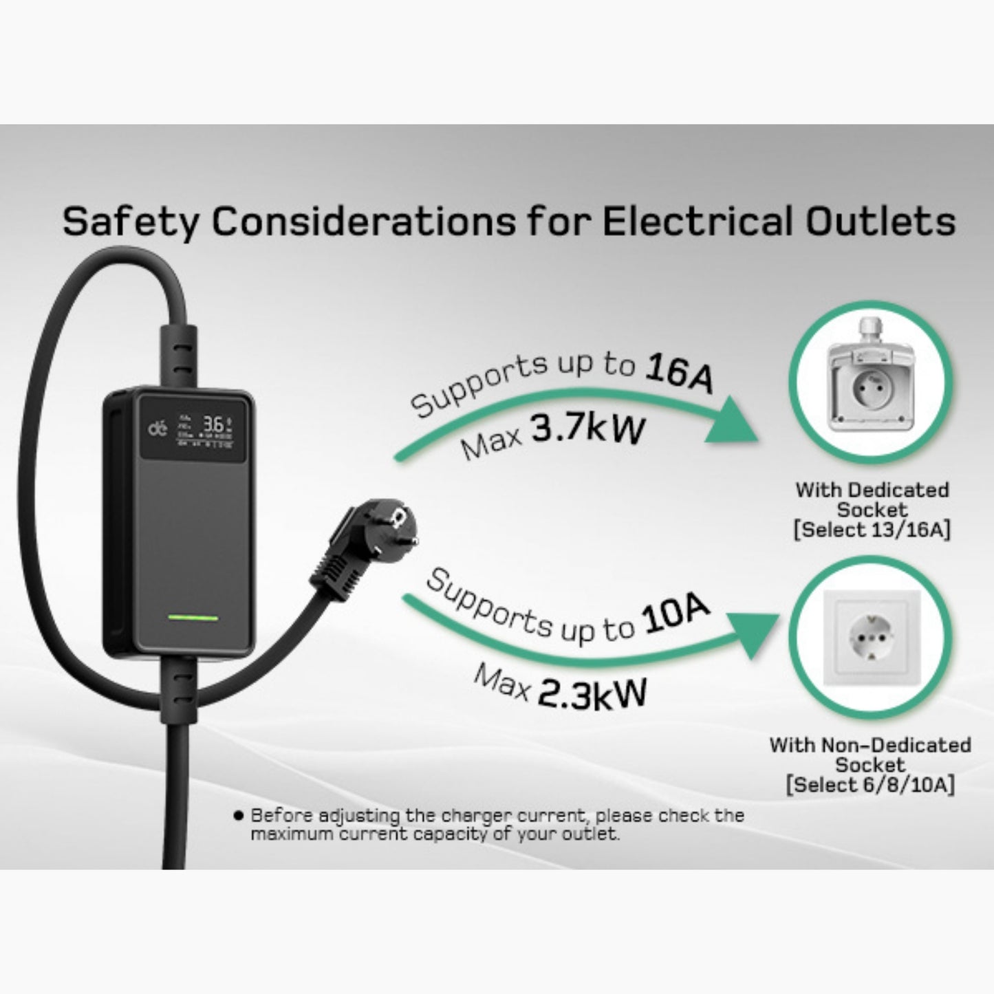 Dé EV Oplader 3.7kW | Schuko | Type 2 | Draagbaar | Instelbaar 6A-16A | 6-25m kabel - BlackCharge 6 meter