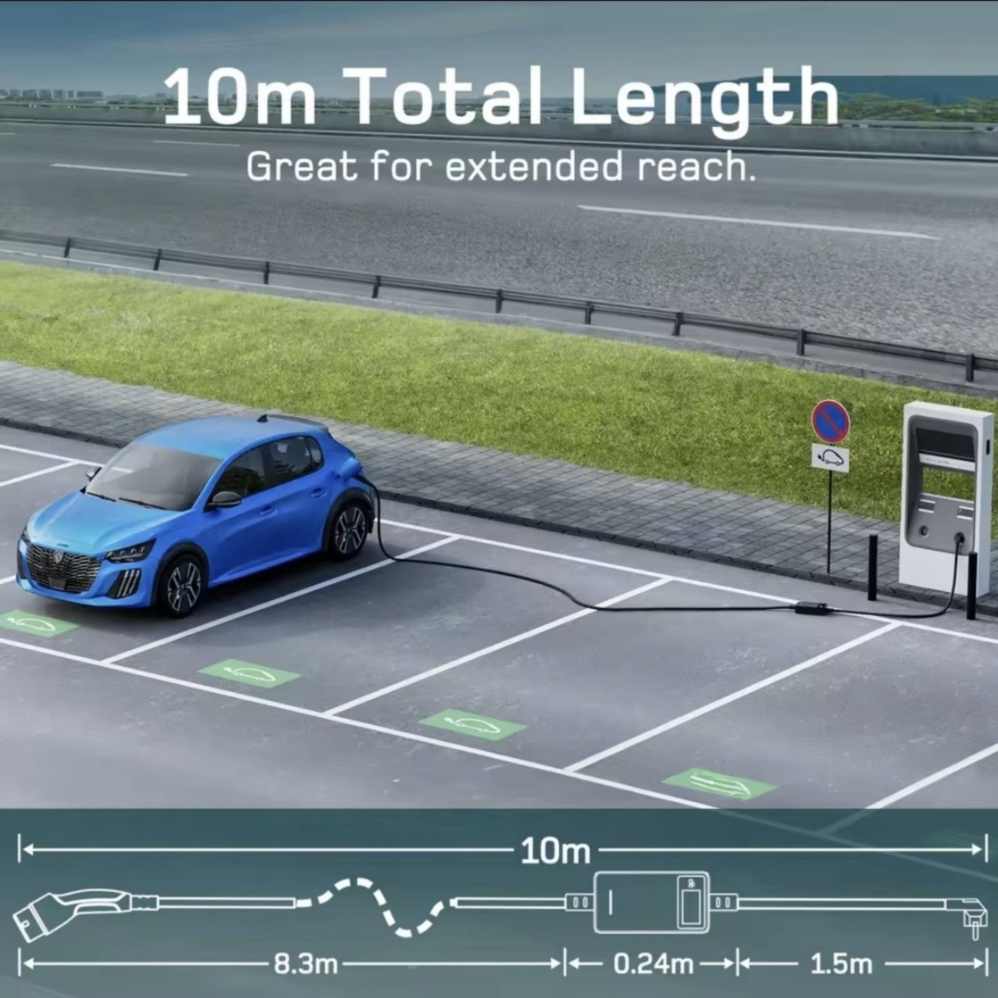 Dé EV Oplader 3.7kW | Schuko | Type 2 | Draagbaar | Instelbaar 6A-16A | 6-25m kabel - BlackCharge 6 meter