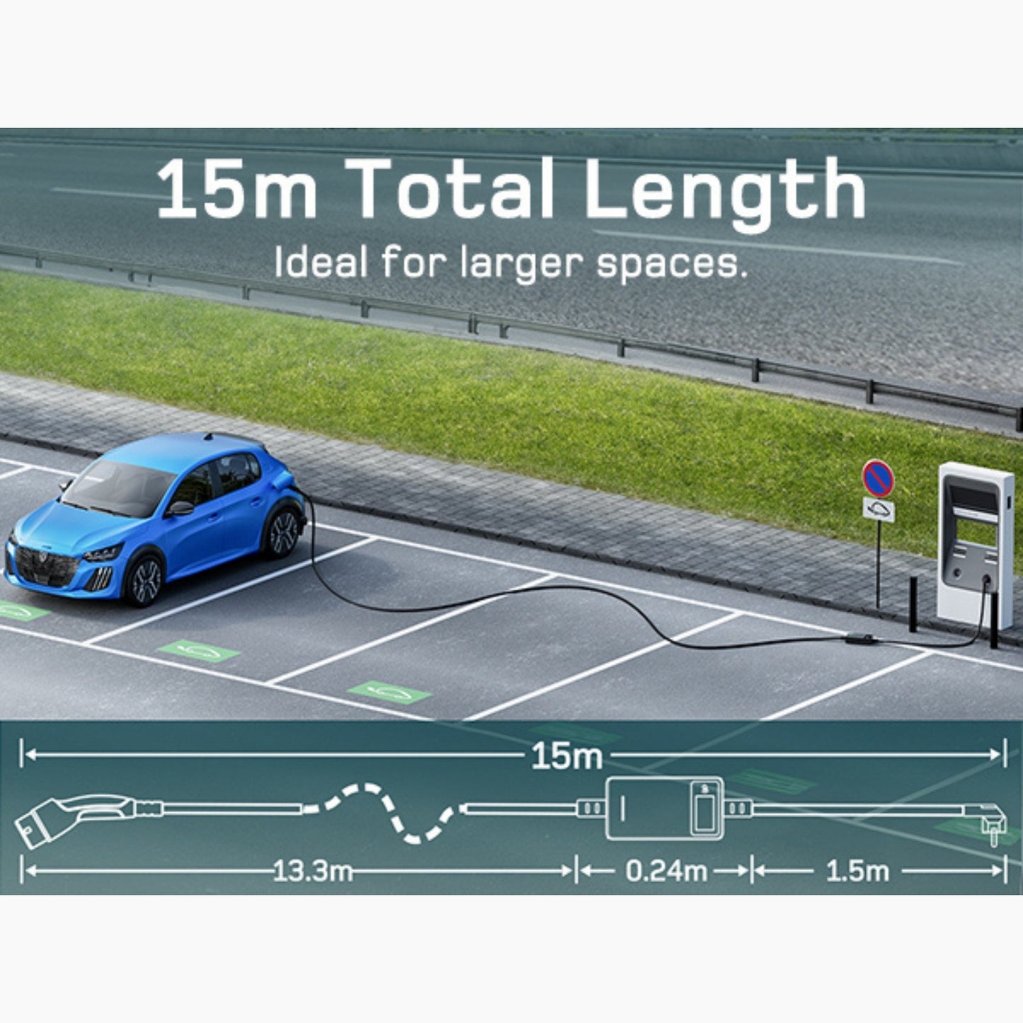 Dé EV Oplader 3.7kW | Schuko | Type 2 | Draagbaar | Instelbaar 6A-16A | 6-25m kabel - BlackCharge 6 meter