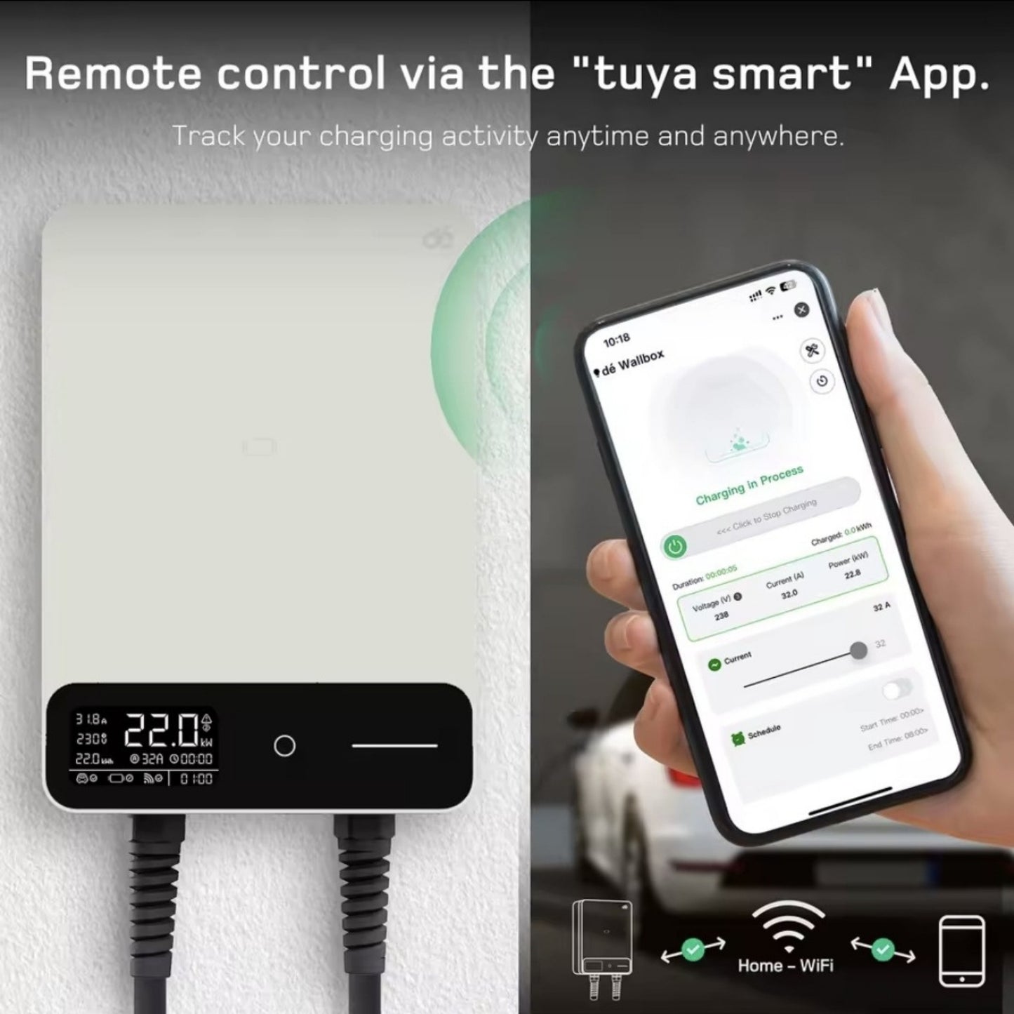Wallbox Home | Slim Laadstation 11 of 22kW | Type 2 Kabel & App-besturing